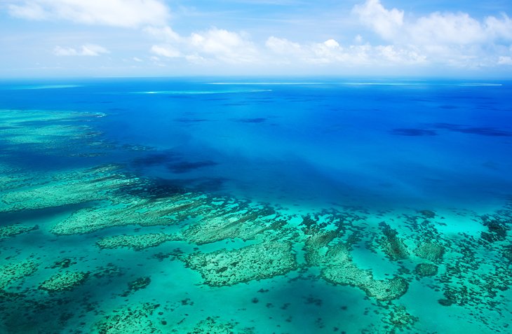 Vista aérea de la Gran Barrera de Coral cerca de Cairns