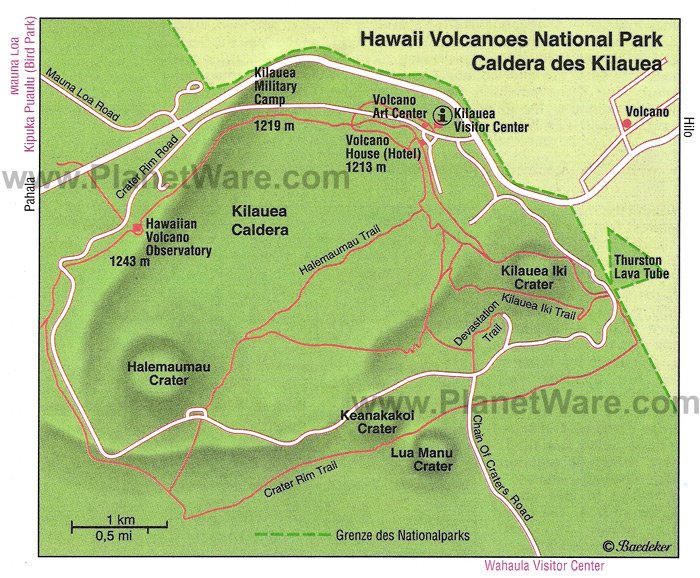 Mapa del Parque Nacional de los Volcanes de Hawaii