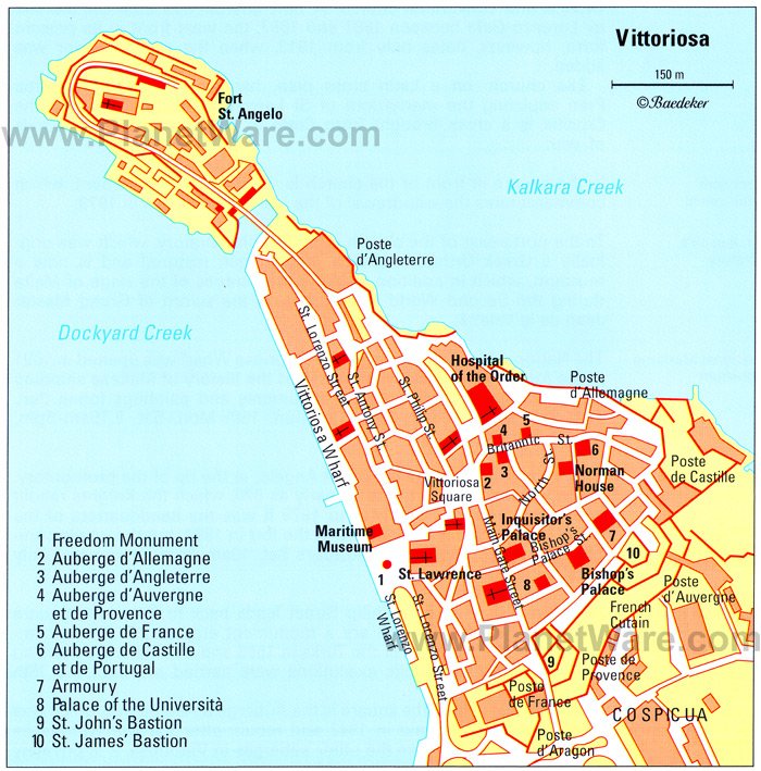 Mapa de Vittoriosa - Atractivos Turísticos