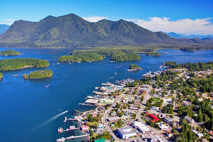 Vista aérea de Tofino en la isla de Vancouver