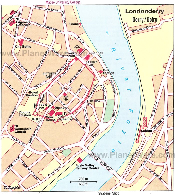 Mapa de Londonderry - Atracciones turísticas