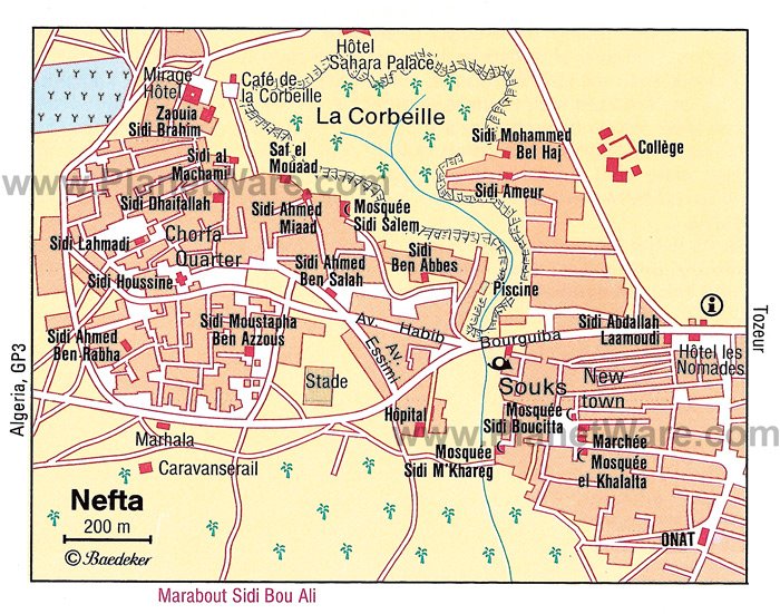 Mapa de Nefta - Atracciones turísticas