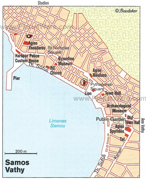 Mapa de Samos Vathy - Atracciones turísticas