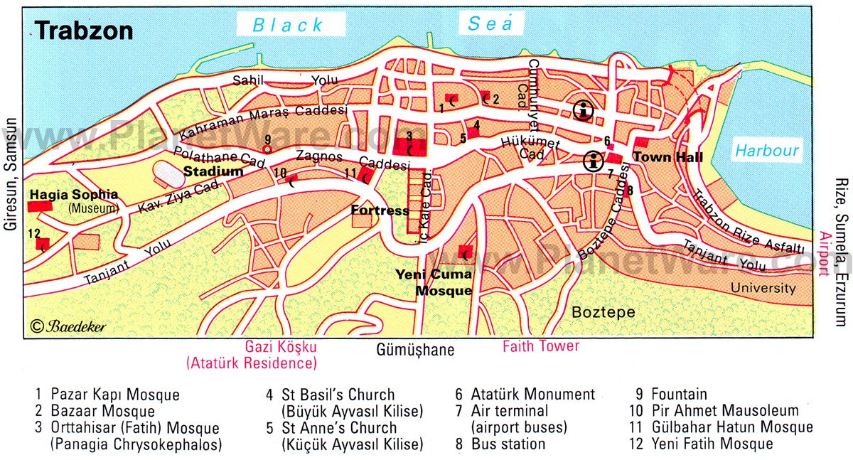 Mapa de Trabzon - Atracciones turísticas
